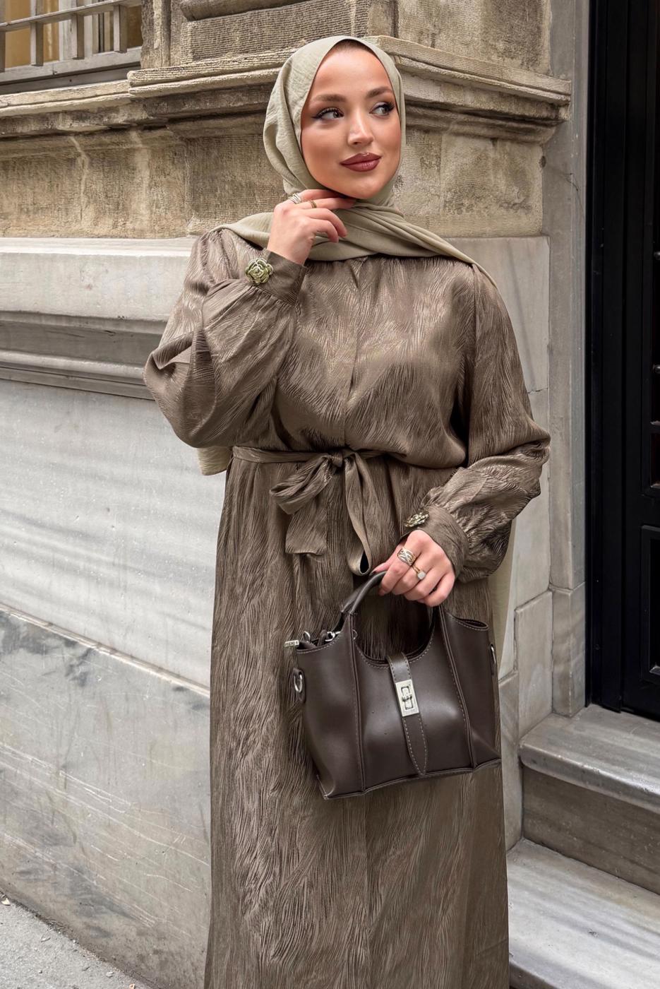 Hijab clothing MINK BELTED JACQUARD DRESS T 4822