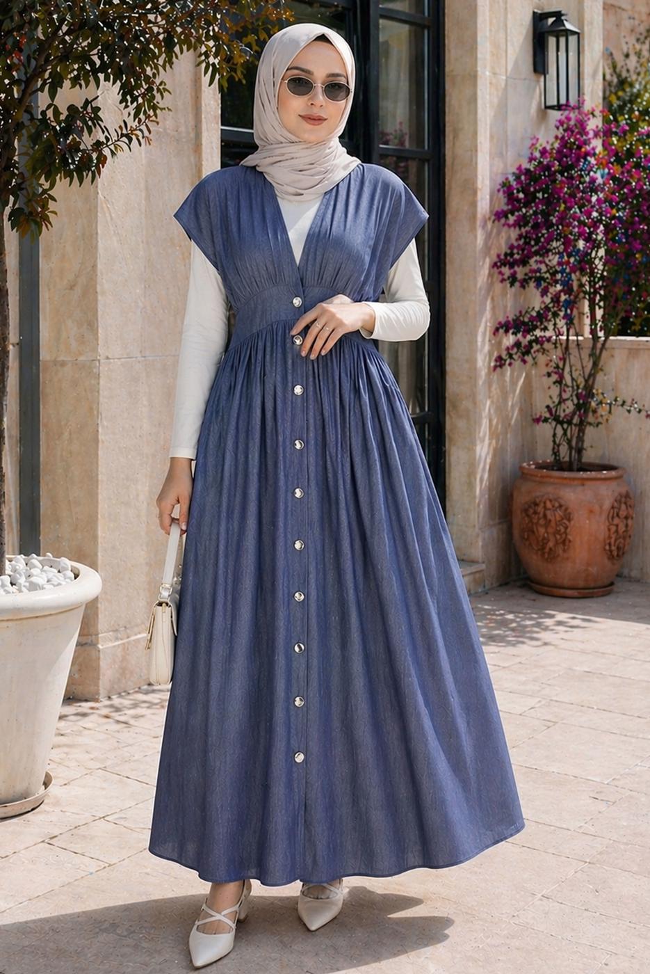 Hijab clothing NAVY BLUE DENIM-LOOK DRESS T 4826