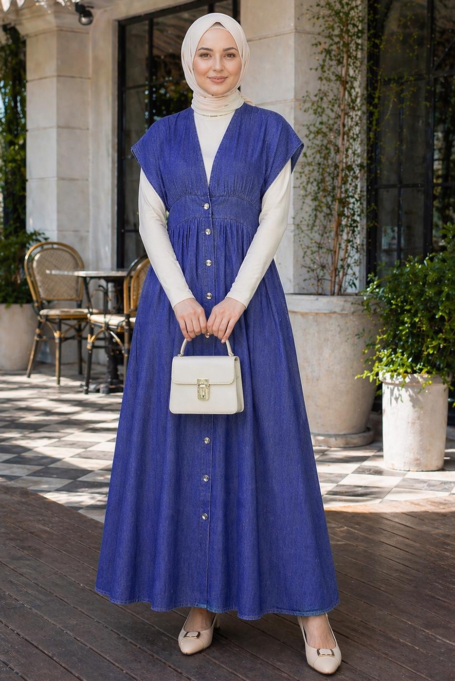 Hijab clothing NAVY BLUE DENIM-LOOK DRESS T 4826