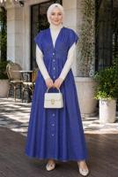 Hijab clothing NAVY BLUE DENIM-LOOK DRESS T 4826