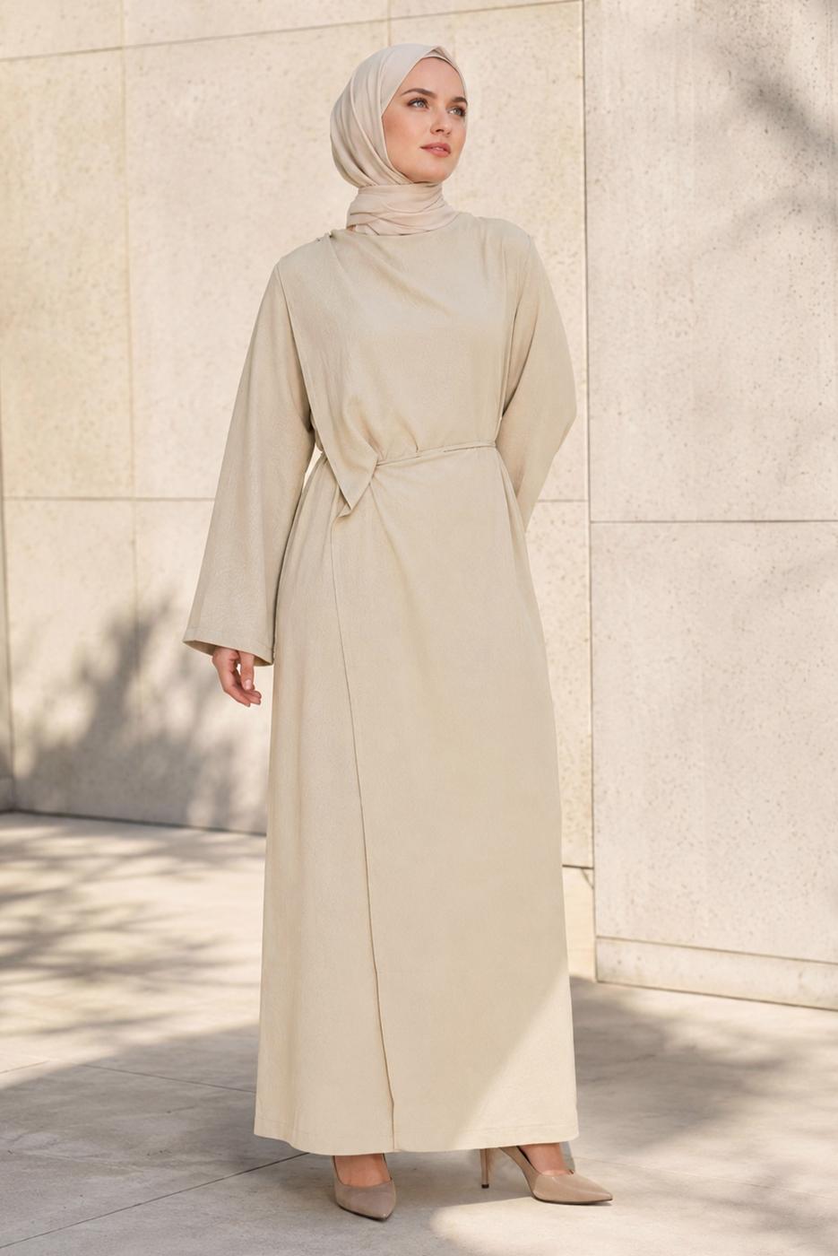 Hijab clothing BEIGE TIED JUMPSUIT T 5136