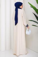 Tesettür giyim BEJ PAMUKLU GÖMLEK YAKA ELBİSE T 5370