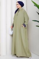 Tesettür giyim HAKİ PAMUKLU GÖMLEK YAKA ELBİSE T 5370