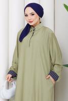 Tesettür giyim HAKİ PAMUKLU GÖMLEK YAKA ELBİSE T 5370
