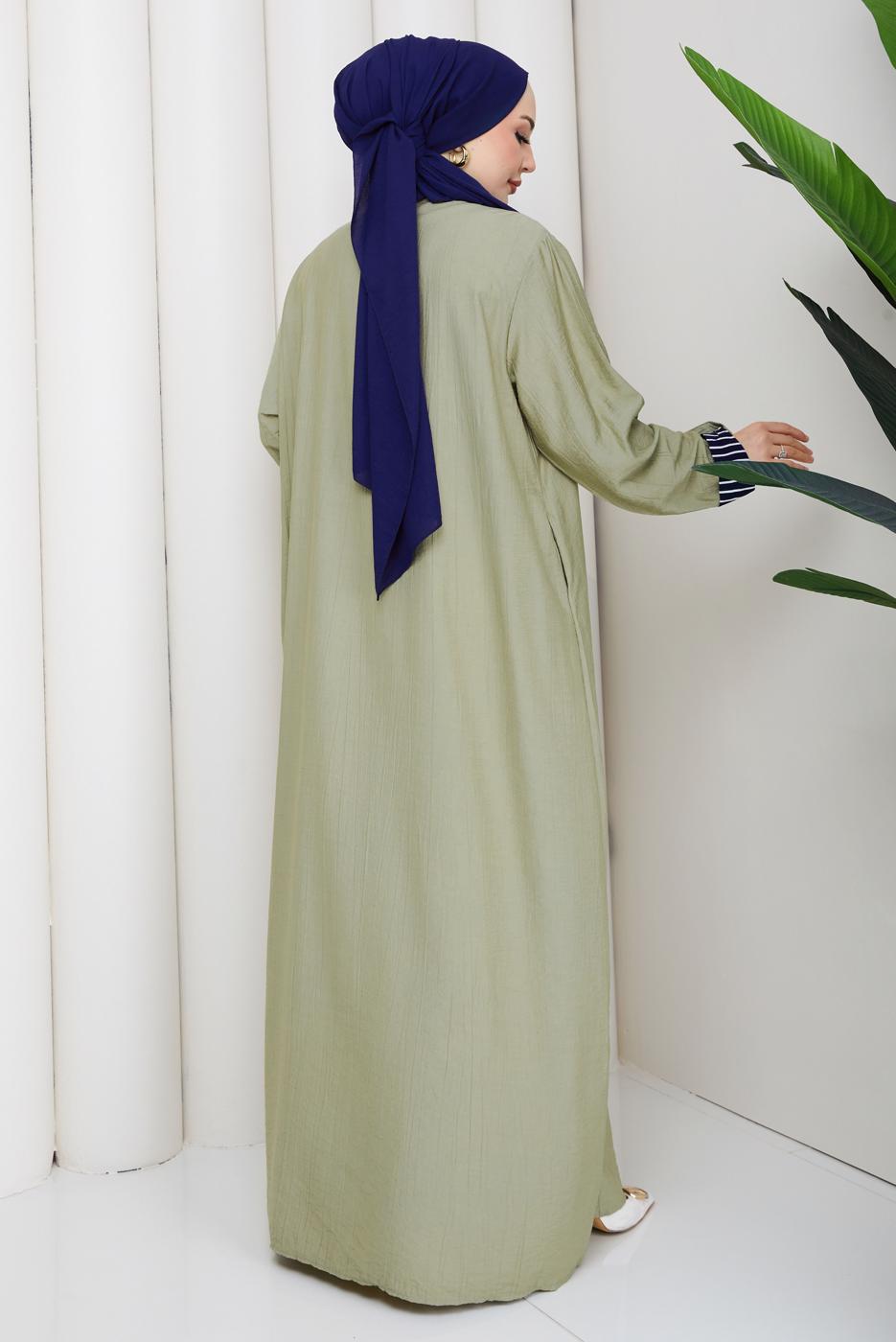 Tesettür giyim HAKİ PAMUKLU GÖMLEK YAKA ELBİSE T 5370