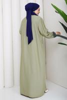 Tesettür giyim HAKİ PAMUKLU GÖMLEK YAKA ELBİSE T 5370