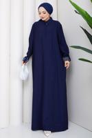 Tesettür giyim LACİVERT PAMUKLU GÖMLEK YAKA ELBİSE T 5370