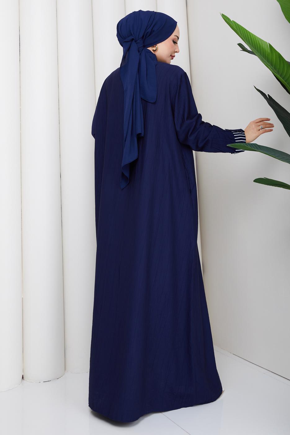 Tesettür giyim LACİVERT PAMUKLU GÖMLEK YAKA ELBİSE T 5370