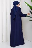 Tesettür giyim LACİVERT PAMUKLU GÖMLEK YAKA ELBİSE T 5370