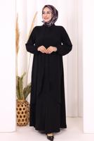 Tesettür giyim SİYAH DÜĞME DETAYLI ELBİSE T 5406