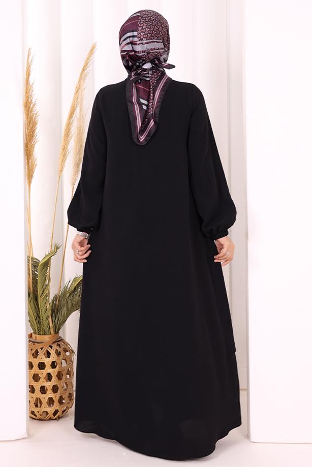 Tesettür giyim SİYAH DÜĞME DETAYLI ELBİSE T 5406 - TRENDTESETTÜR