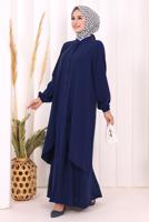 Tesettür giyim LACİVERT DÜĞME DETAYLI ELBİSE T 5406