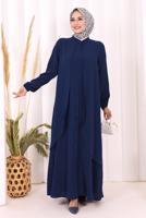 Tesettür giyim LACİVERT DÜĞME DETAYLI ELBİSE T 5406