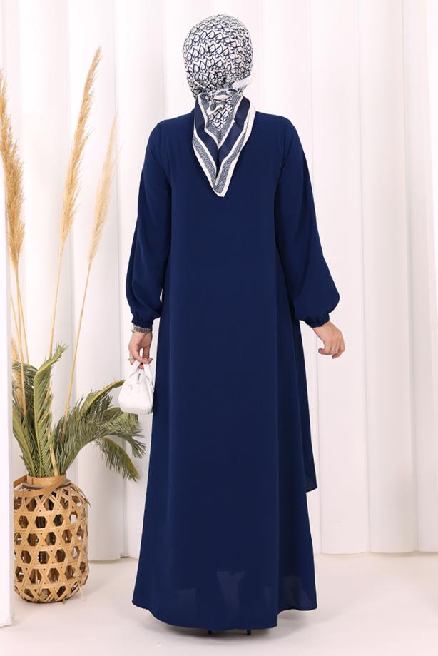 Tesettür giyim LACİVERT DÜĞME DETAYLI ELBİSE T 5406 - TRENDTESETTÜR