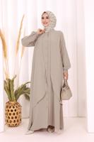 Tesettür giyim VİZON DÜĞME DETAYLI ELBİSE T 5406