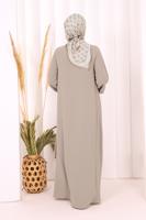 Tesettür giyim VİZON DÜĞME DETAYLI ELBİSE T 5406