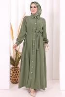 Vêtements hijab KAKI ROBE À COL CHEMISE CEINTURÉE T 5607