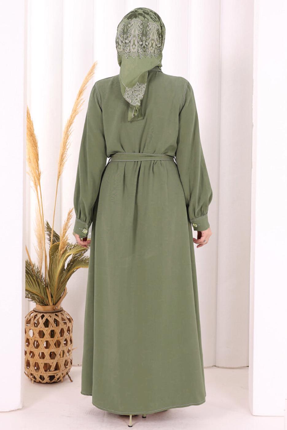 Vêtements hijab KAKI ROBE À COL CHEMISE CEINTURÉE T 5607