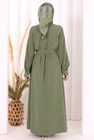 Vêtements hijab KAKI ROBE À COL CHEMISE CEINTURÉE T 5607