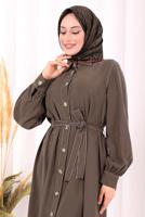 Vêtements hijab BRUN ROBE À COL CHEMISE CEINTURÉE T 5607