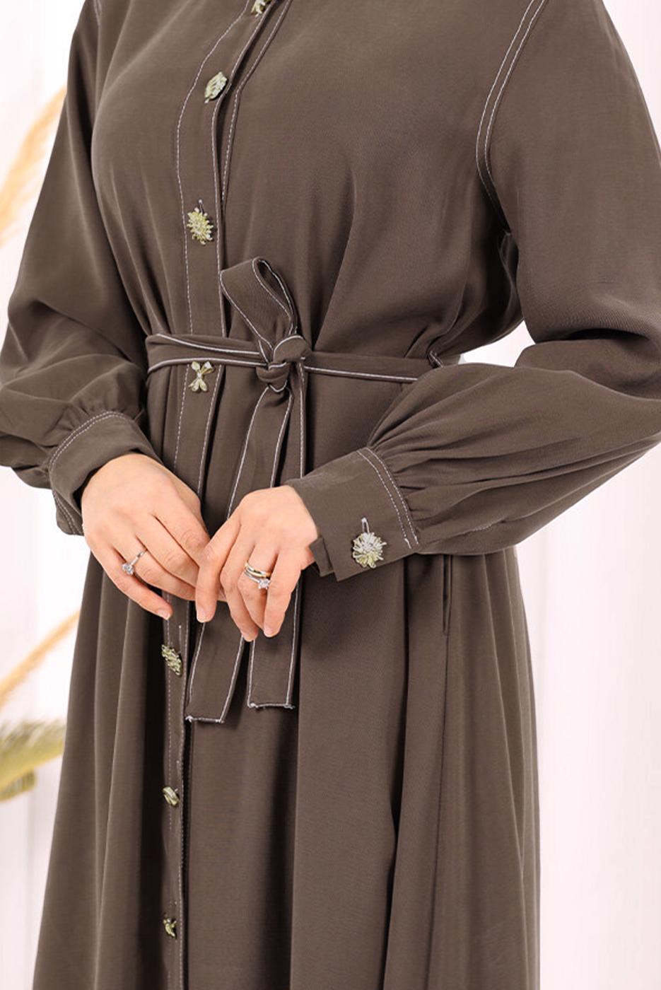 Vêtements hijab BRUN ROBE À COL CHEMISE CEINTURÉE T 5607