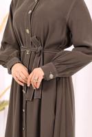 Vêtements hijab BRUN ROBE À COL CHEMISE CEINTURÉE T 5607