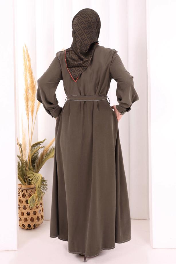 Vêtements hijab BRUN ROBE À COL CHEMISE CEINTURÉE T 5607 - TRENDTESETTÜR