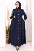 Vêtements hijab BLEU MARINE ROBE À COL CHEMISE CEINTURÉE T 5607
