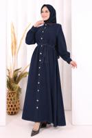 Vêtements hijab BLEU MARINE ROBE À COL CHEMISE CEINTURÉE T 5607