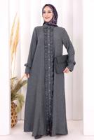 Vêtements hijab GRIS ROBE DÉTAILLÉE À VOLANTS T 6606