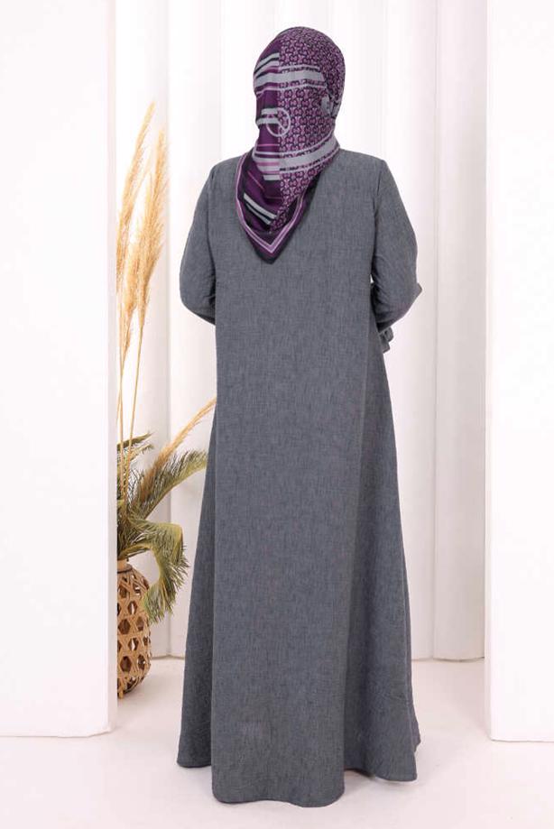 Vêtements hijab GRIS ROBE DÉTAILLÉE À VOLANTS T 6606 - TRENDTESETTÜR