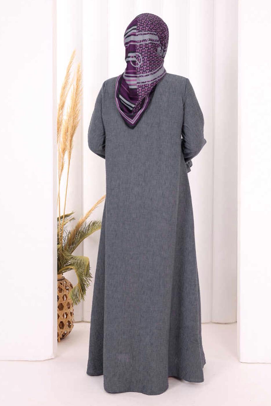 Vêtements hijab GRIS ROBE DÉTAILLÉE À VOLANTS T 6606
