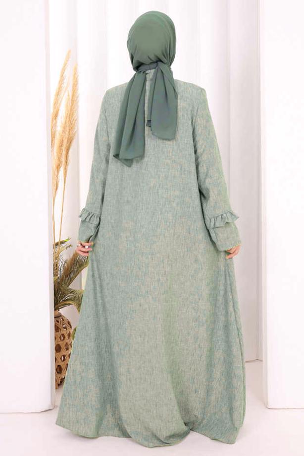 Vêtements hijab VERT ROBE DÉTAILLÉE À VOLANTS T 6606 - TRENDTESETTÜR
