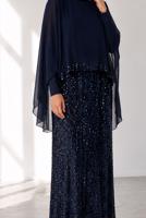 Tesettür giyim LACİVERT PELERİNLİ PULLU ABİYE ELBİSE T 8284