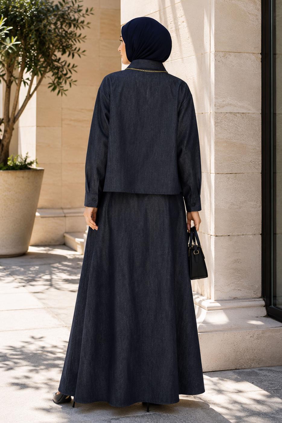 Vêtements hijab BLEU MARINE ENSEMBLE ROBE EN JEAN T 8433