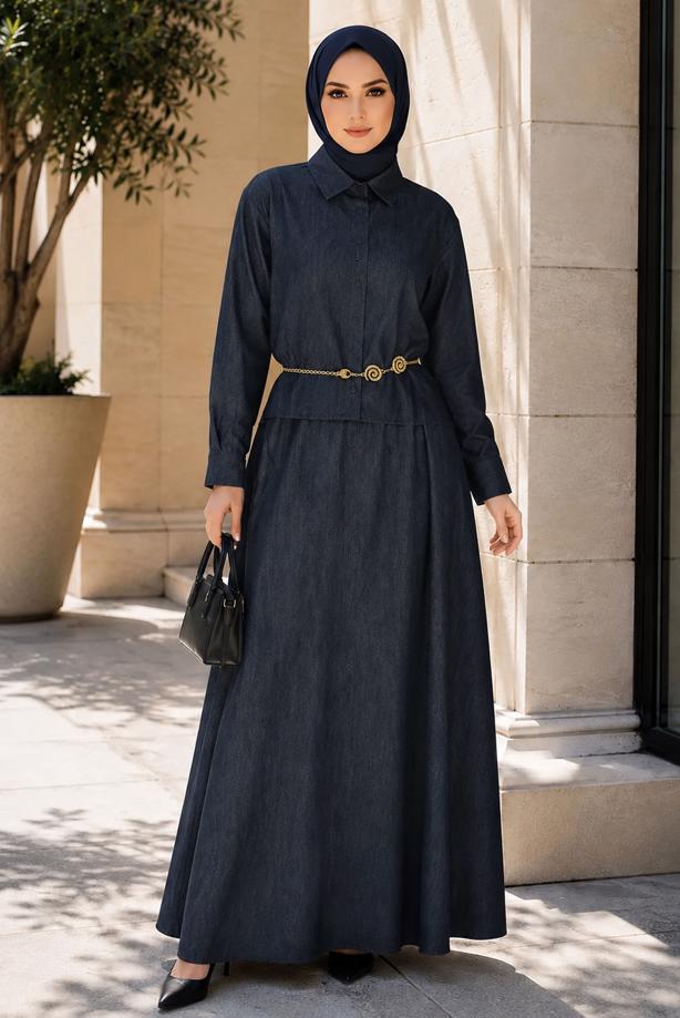 Hijab clothing  DENIM DRESS SUIT T 8433 - TRENDTESETTÜR