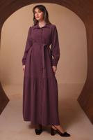 Tesettür giyim MÜRDÜM KUŞAKLI DİYAGONEL ELBİSE T 8462