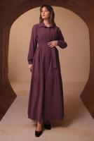 Tesettür giyim MÜRDÜM KUŞAKLI DİYAGONEL ELBİSE T 8462