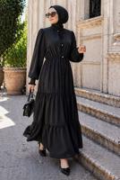 Tesettür giyim SİYAH BOYUNDAN BAĞLAMALI ŞİFON ELBİSE T 8626