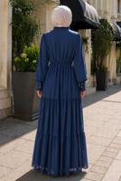 Tesettür giyim LACİVERT BOYUNDAN BAĞLAMALI ŞİFON ELBİSE T 8626
