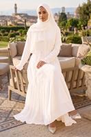 Vêtements hijab ÉCRU ROBE CEINTURÉE DÉTAILLÉE CHÂLE T 9306