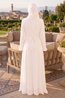 Vêtements hijab ÉCRU ROBE CEINTURÉE DÉTAILLÉE CHÂLE T 9306