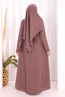 Tesettür giyim PEMBE ŞALLI KUŞAK DETAYLI ELBİSE T 9306