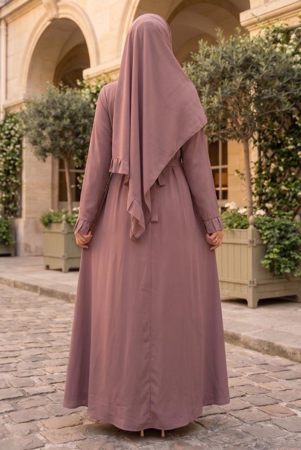 Vêtements hijab ROSE ROBE CEINTURÉE DÉTAILLÉE CHÂLE T 9306 - TRENDTESETTÜR
