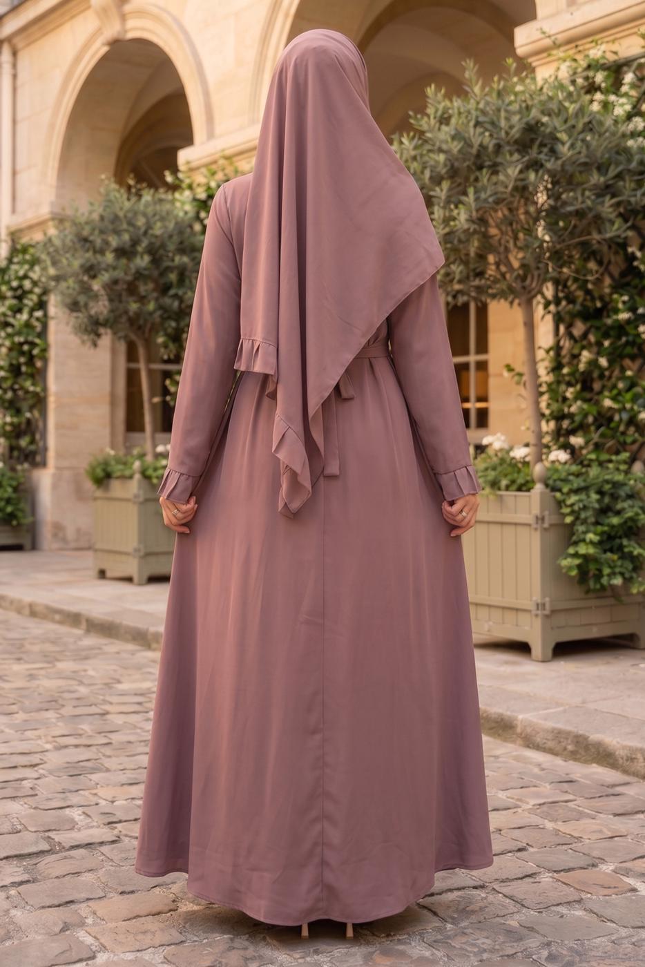 Vêtements hijab ROSE ROBE CEINTURÉE DÉTAILLÉE CHÂLE T 9306