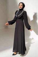 Vêtements hijab NOIR ROBE EN CHIFFON CEINTURE T 9493