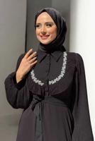 Vêtements hijab NOIR ROBE EN CHIFFON CEINTURE T 9493
