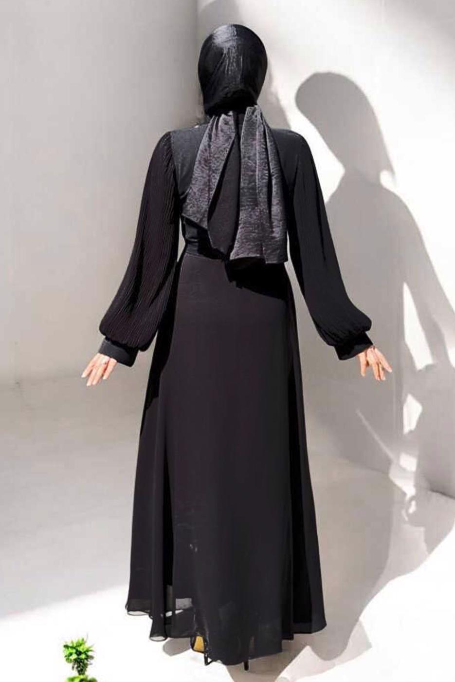 Vêtements hijab NOIR ROBE EN CHIFFON CEINTURE T 9493