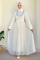 Vêtements hijab ÉCRU ROBE EN CHIFFON CEINTURE T 9493