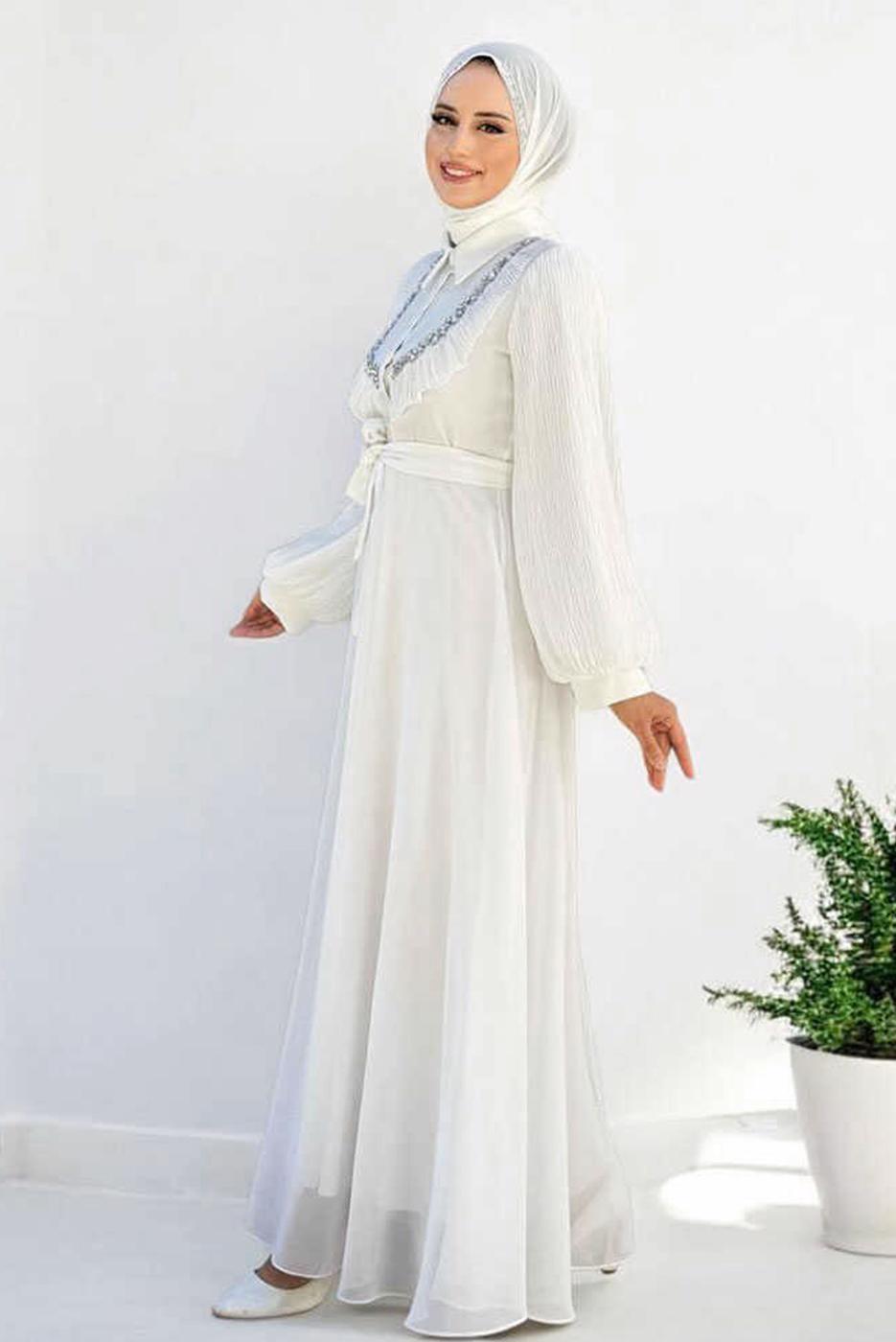 Vêtements hijab ÉCRU ROBE EN CHIFFON CEINTURE T 9493